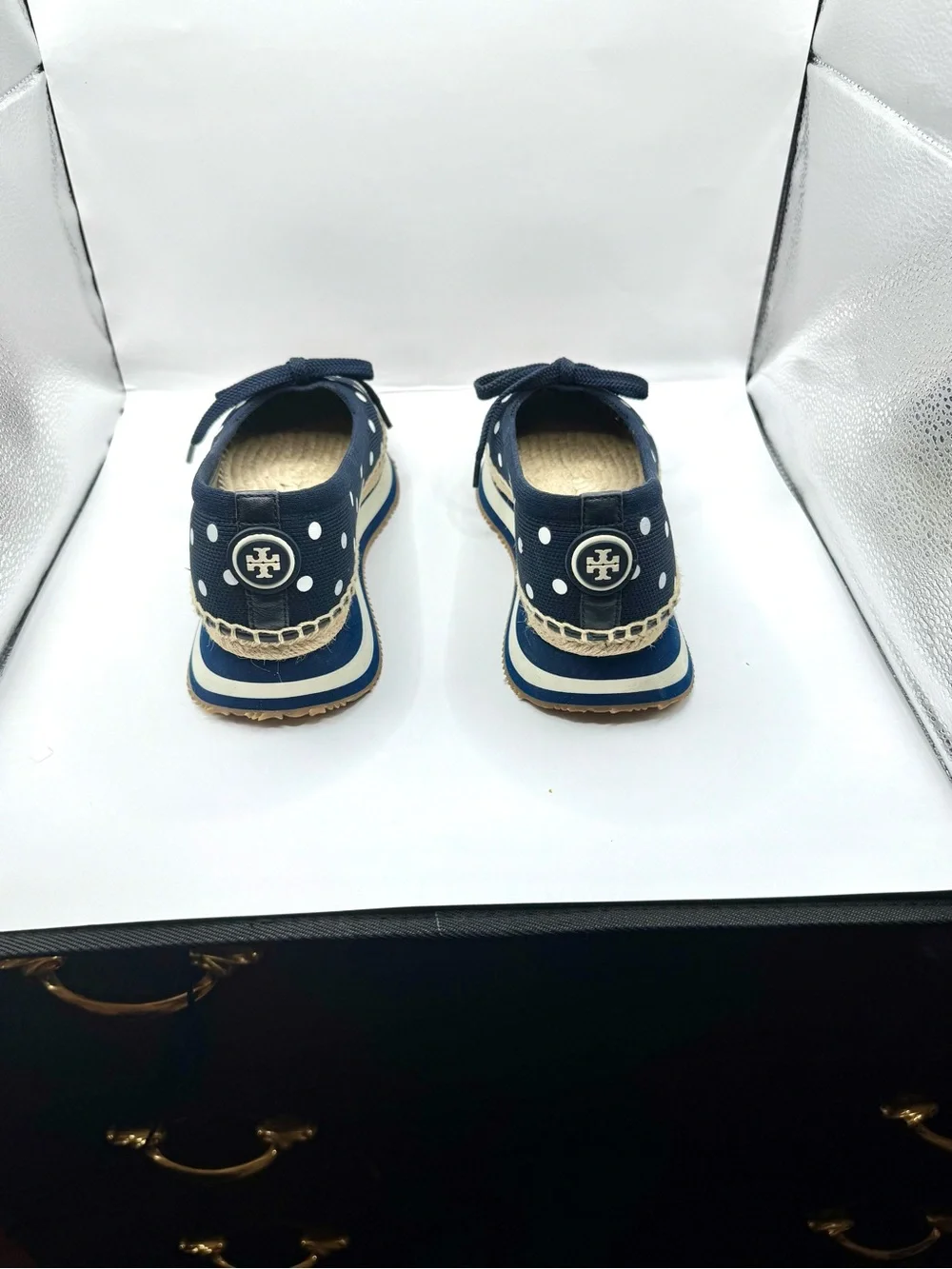 Tory Burch Navy Polka Dot Espadrille Sneakers